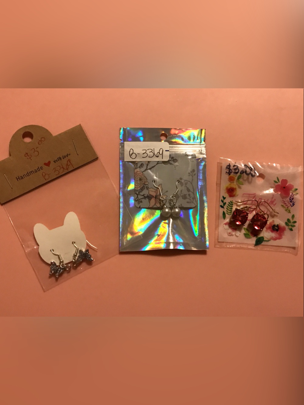 3 for 1 Price. Pink, Silver Butterflies 🦋 with Pink Stones & Faux Pearl Earrings